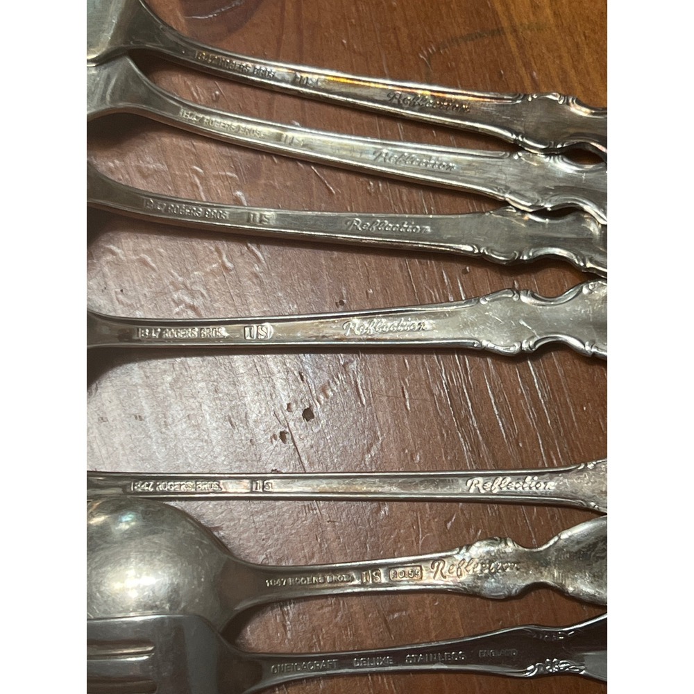 1847 Rogers Bros Reflection Silverplate Flatware Set 7pc Assorted Spoons‎ Forks - Picture 4 of 5